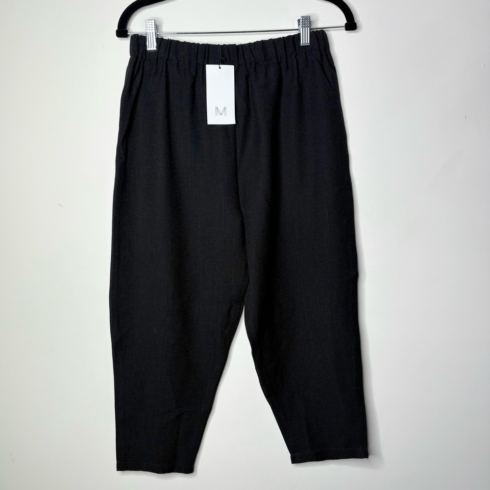 Meem Label Crop Ankle Stretch Black Pants Lightweight